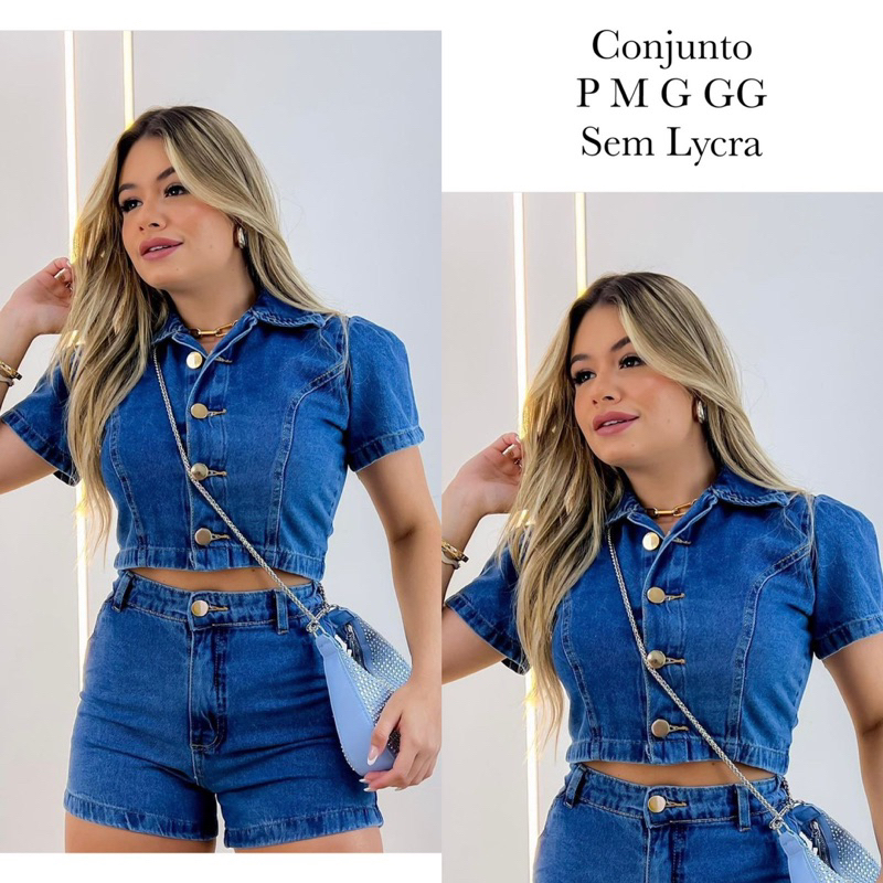 Conjunto Jeans Feminino Com Lycra Casual Roupa Feminina Azul
