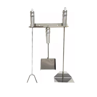 Kit Churrasco em Inox Espalha Brasa Rastelo Pazinha e Suporte Parede Kit Limpeza de churrasqueira Kit Limpeza Lareira Kit Lareira