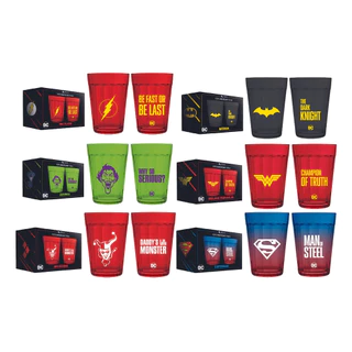 Jogo 2 Copos Americanos 190 ml Geek da Liga da Justiça Presente de Quadrinho Bebidas Agua Suco Refrigerante HQ Super Heroi e Personagens Em Vidro Resistente Colecionavel