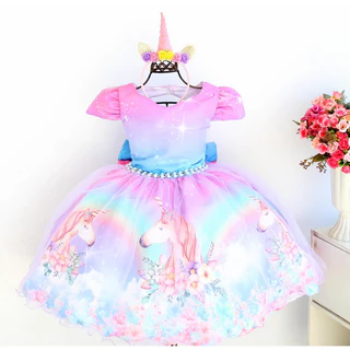 Vestido Infantil Fantasia Unicórnio 1 Ao 12 Festa E Tiara