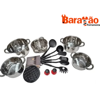 Jogo De Panelas De Aço Inox Com 19 Peças Quartzo Stone