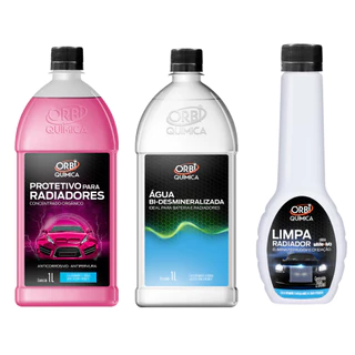 Kit Aditivo Rosa Para Radiador Orgânico + Agua Desmiralizada + Limpa Radiador Orbi