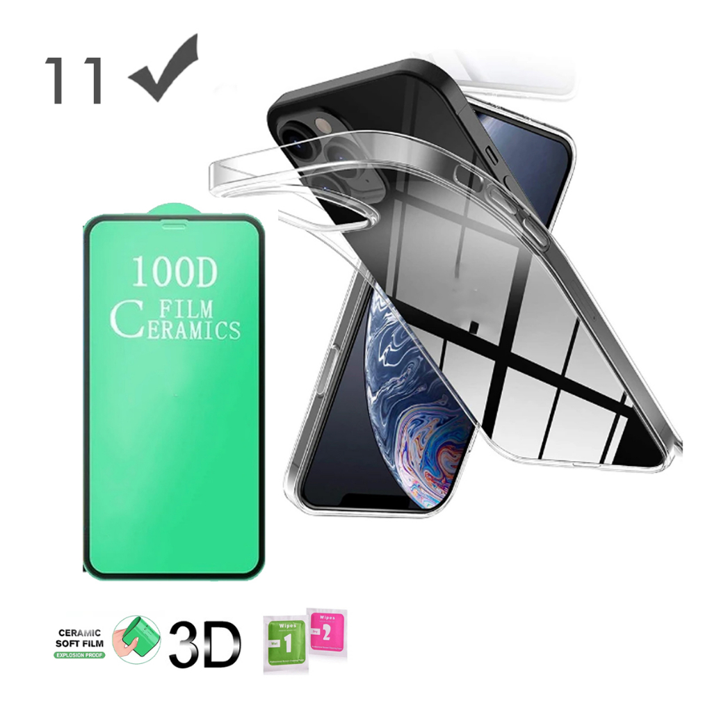 Película de Vidro Cerâmica 3D para iPhone 11 com Capa Transparente ...
