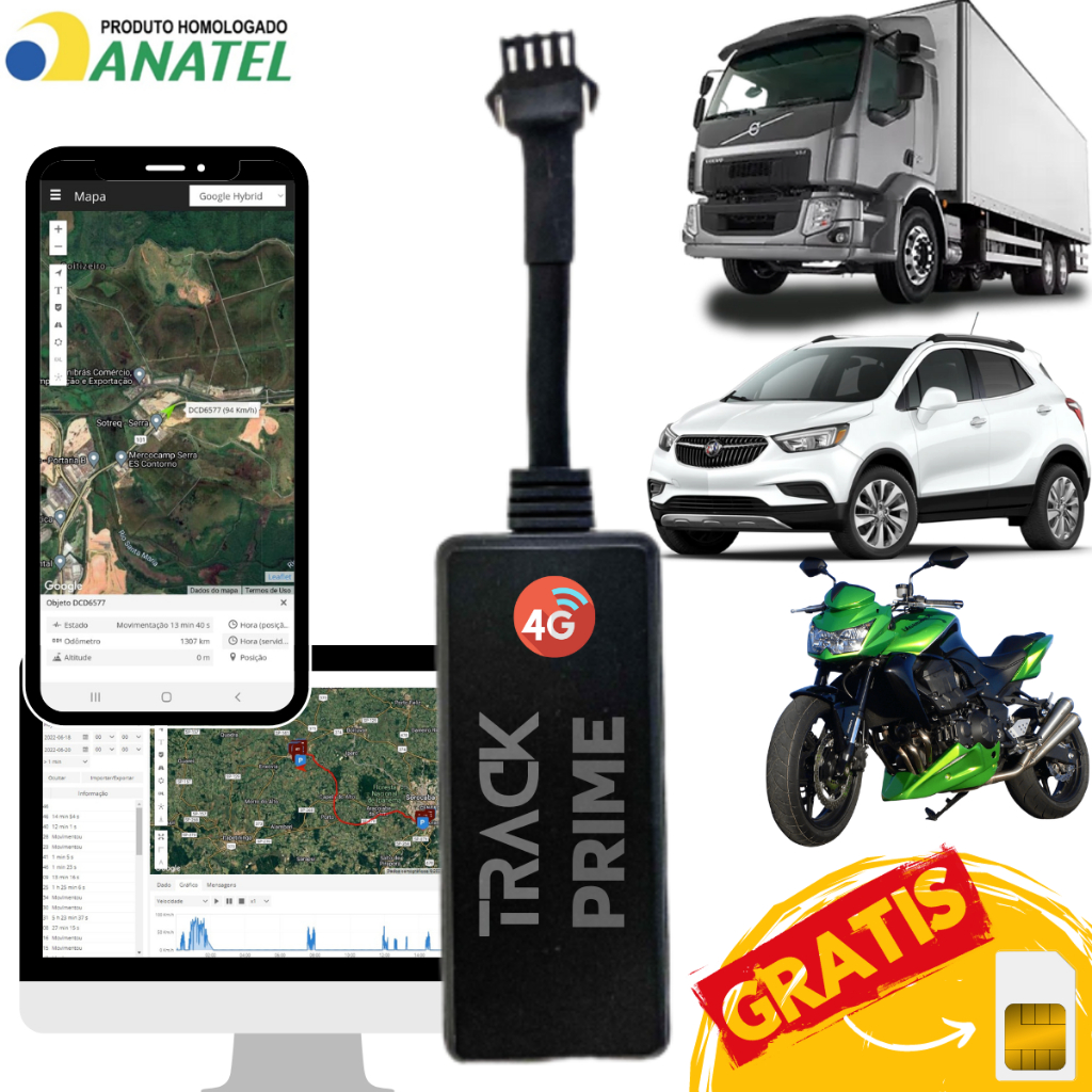 Rastreador Veicular 4G + Chip M2M todas operadoras + Plataforma e App