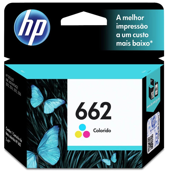 Cartucho HP 662 Colorido Original (CZ104AB) Para HP Deskjet Ink Advantage 1015, 4645, 2645, 1515, 2515, 3515, 3545, 2545, HP - CX 1 UN