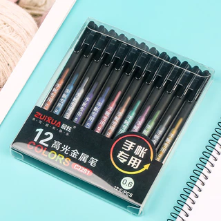 Kit de 12 peças ponta 0,6mm Caneta gel metálica glitter escrita macia lettering