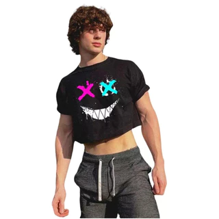 Cropped Masculino/Feminino Camiseta Curta Estampada Verão