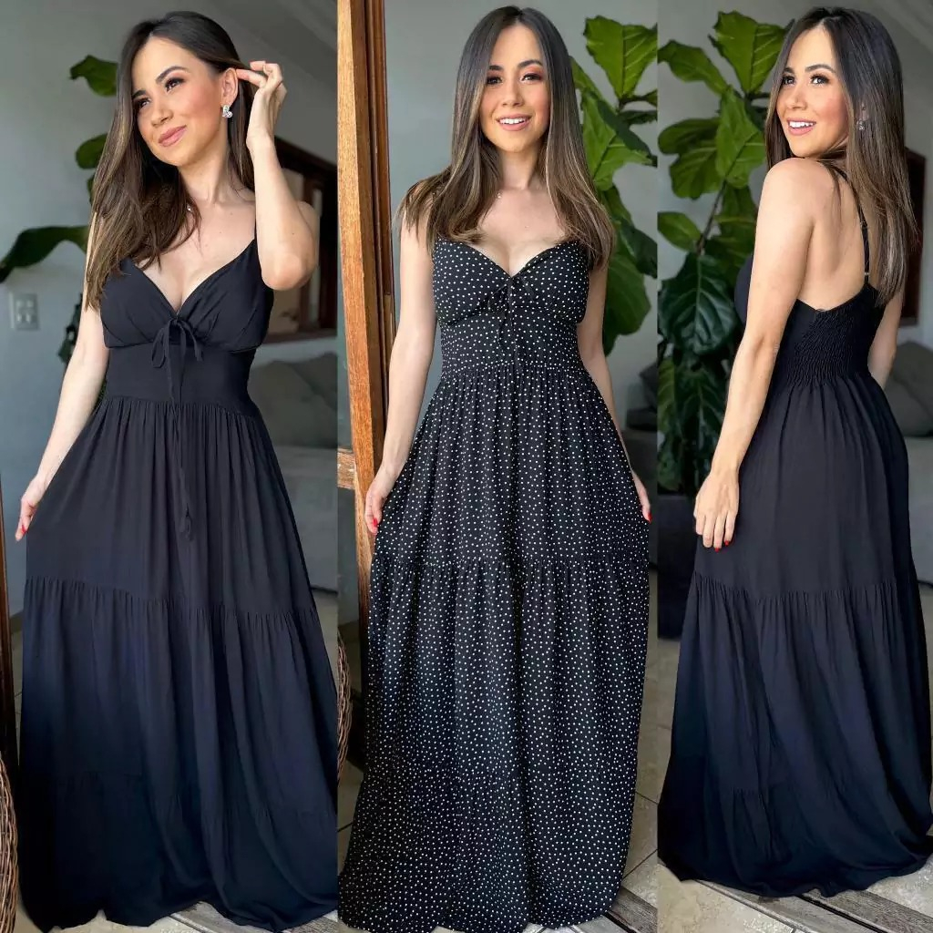 Vestido preto 2024 casual longo