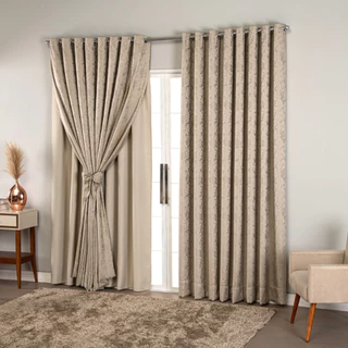 Cortina Jacquard Com Forro Blackout Em Tecido 3.00x2.50 Para Varão Sala Quarto