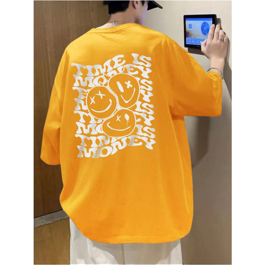 Camiseta Timeis Money Blusa Oversized Desenho Estampa Grafica Frente Costas Tempo é Dinheiro Smile Sorridente Manga Curta Ombro Caido Aesthetic Long Line