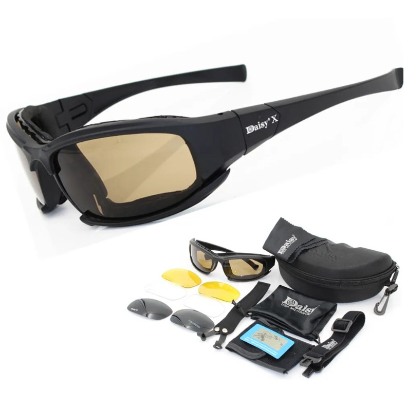 Óculos Daisy Militar Tático Polarizado Uv400 X7 Case Original + 4 Lentes e Acessórios