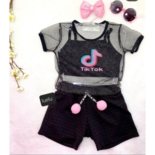kit Conjunto Trio Tik Tok Tule Infantil Infantil DA Verão Moda Bloguerinha Mini Diva Lançamento