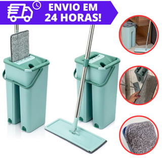 Flat Mop Tira Sujeira Esfregão Vassoura Com Balde Lava Seca + 2 Refil