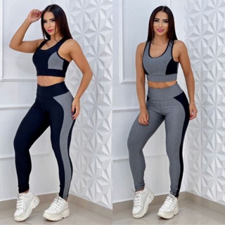 Conjunto Feminino Kit Top Short Calça Legging Suplex Fitness