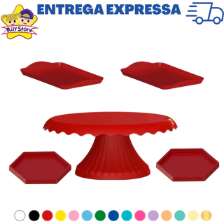 Kit Para Festa 1 Boleira Cake 19 + 2 Bandejas + 2 Sextavadas - 5 Peças - 28 Cores