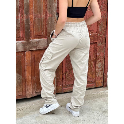 Calça Cargo Sarja Caqui/Preta/Branca Casual Unissex