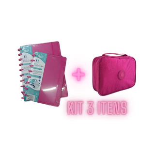 KIT Cadernos de discos estilo inteligente com Estojo Escolar Jumbo Grande