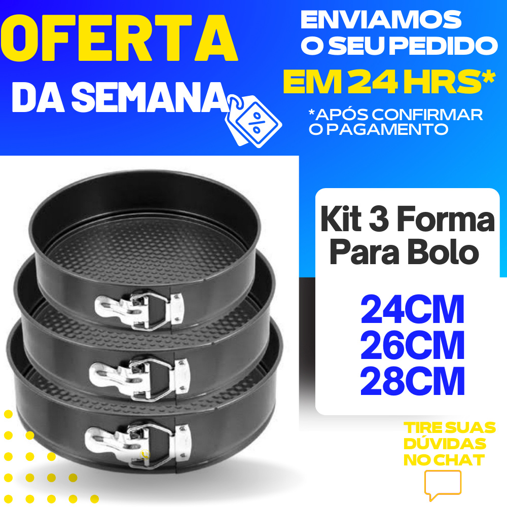 Conjunto Kit 3 Forma Para Bolo Tortas Bolos Pão Redonda Com Fundo ...