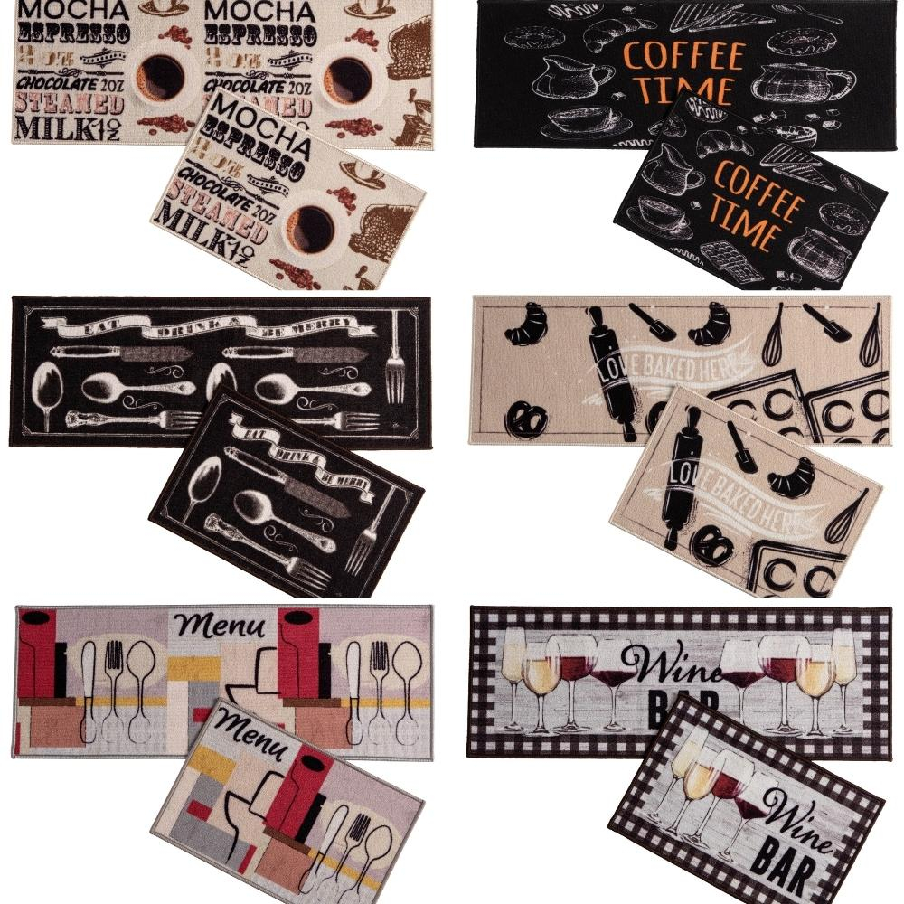 Jogo De Tapete Passadeira De Cozinha 2 Peças Antiderrapante Estampa Bistrô Gourmet