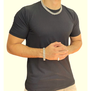 Camiseta Masculina Básica Manga Curta Canelada