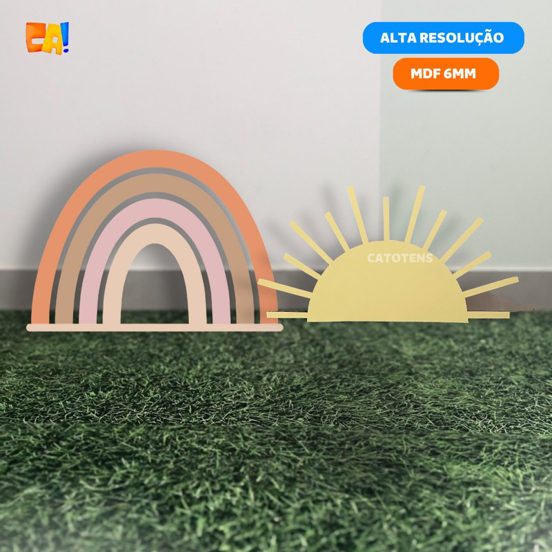 Kit 2 displays de chão MDF Arco-íris Boho vazado e Sol 50cm / 60cm / 70cm / 80cm / 90cm