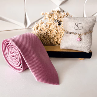 KIT GRAVATA MAIS PULSEIRA PARA PADRINHOS DE CASAMENTO ROSE GRAVATA TECIDO TRABALHADO E PULSEIRA