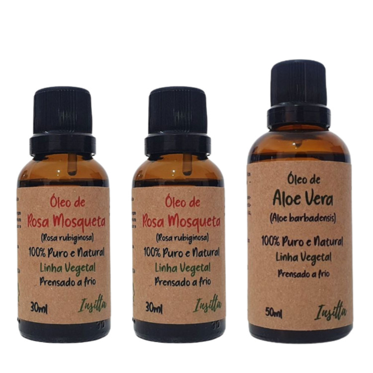 Kit 02 Óleos de Rosa Mosqueta e 01 Semente de Uva