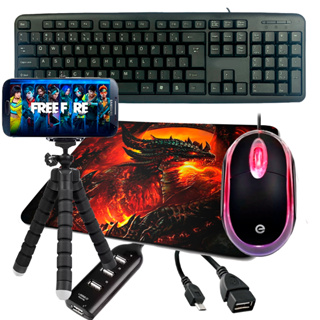 Kit Mobilador Gamer Completo Promoção Para Celular Com Teclado + Mouse Óptico Free Fire Cod