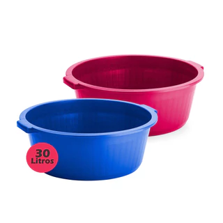 2 Bacias 30 Litros Plástica Redonda Grande Para Roupa Lavanderia