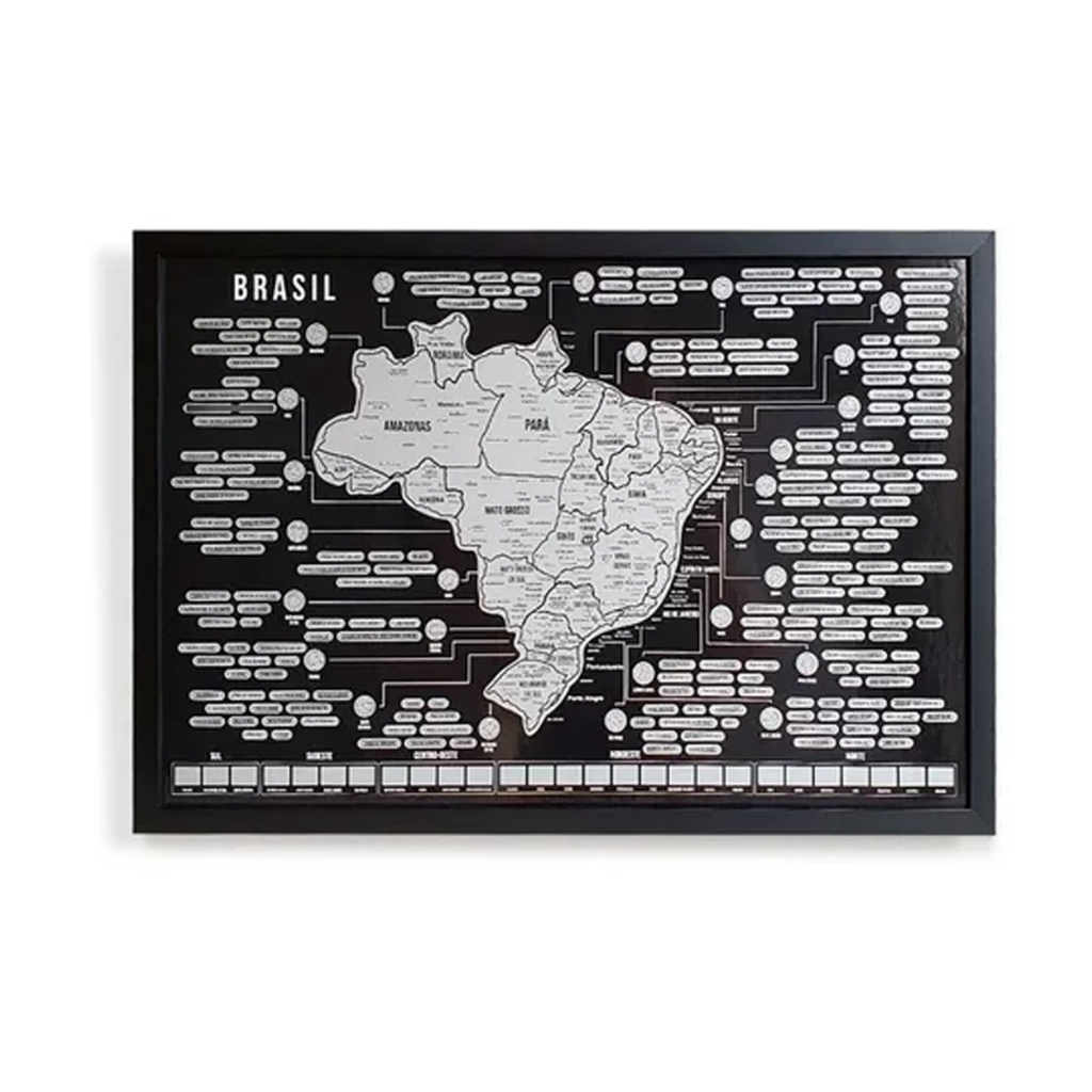 Quadro Mapa Raspadinha Brasil Raspar Prata Moldura Estados Cidades Qualidade Bandeiras