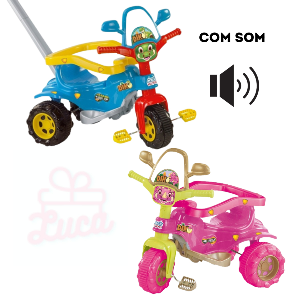 Triciclo Velotrol Motoca Infantil Empurrador Dino Azul