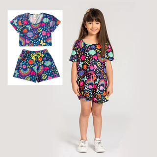 Conjunto Curto Cropped e Shorts Coração