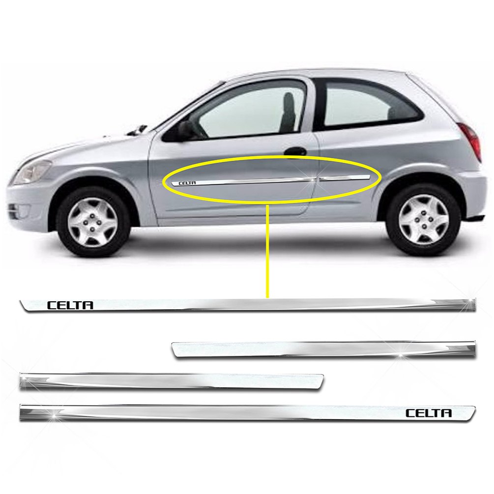 Aplique Friso Lateral Kit Cromado Slim Celta 2002 2003 2004 2005 2006 ...