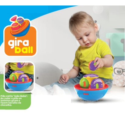 Pião Brinquedo Gira Ball Com 2 Bolinhas Chocalho Interativo