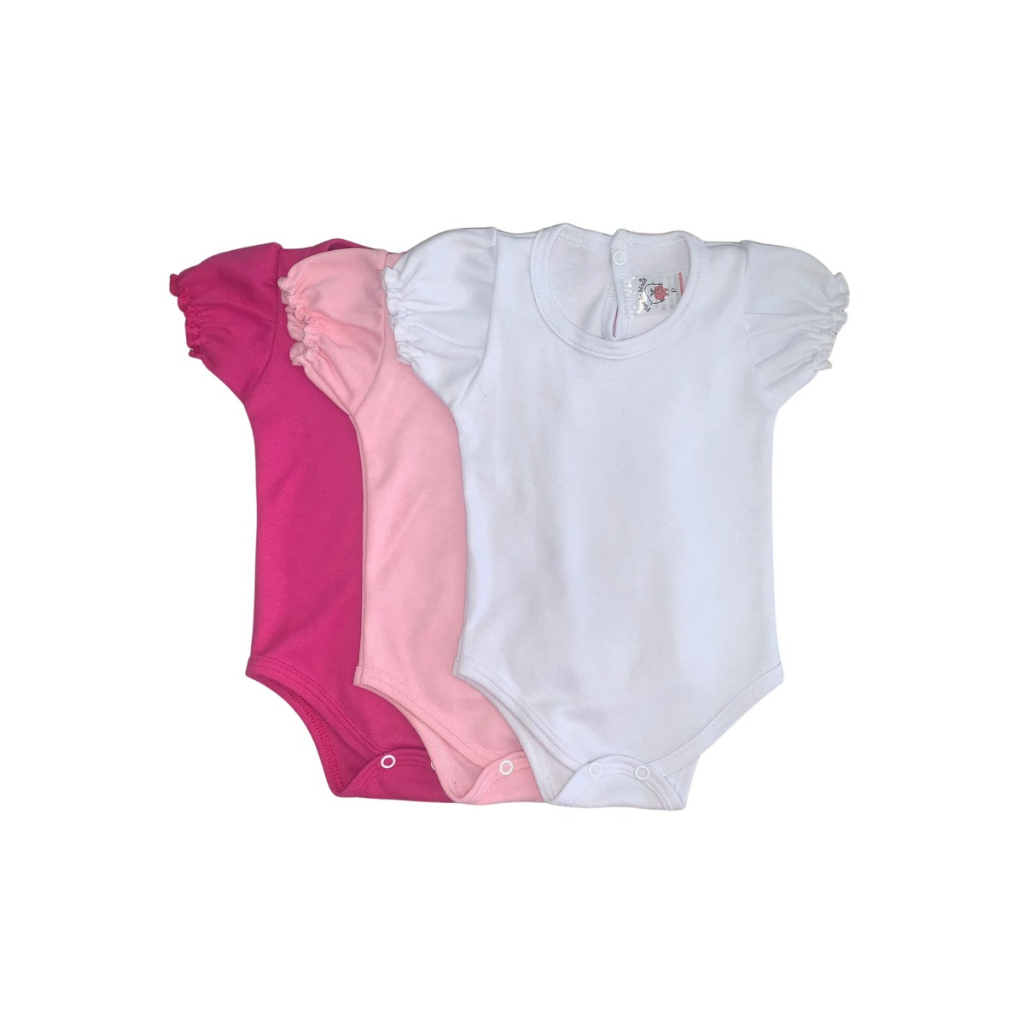 Body Rosa Infantil Feminino Verão Kit 3