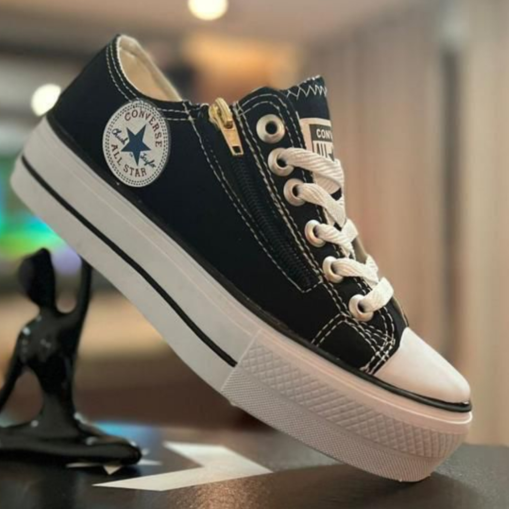 All Star Plataforma Preto com Zíper - Moda Brás