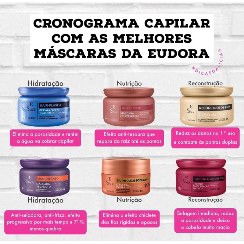 MÁSCARA HIDRATAÇÃO CAPILAR EUDORA NUTRIÇÃO HIDRATAÇÃO REPARAÇÃO ...