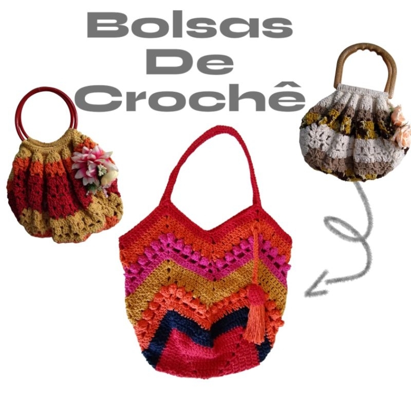Bolsas de Crochê estilo Sacola Produzida com Barbante Bem Espaçosa Ideal Para Passeio Trabalho Casual