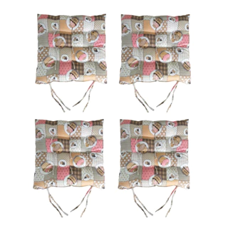 Kit 04 Peças - Almofada Assento Para Cadeira Futon Oxford Estampado Com Amarril