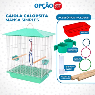 Gaiola de luxo para calopsita, agapornis, ring neck dentre outras MAIS ACESSORIO UM JOGO DE ARGOLA COLORIDA, BANHEIRA, BEBEDOURO, COMEDOUROS E POLEIROS DE MADEIRA mansa teto plástico na cor verde tifanny OpçãoPet