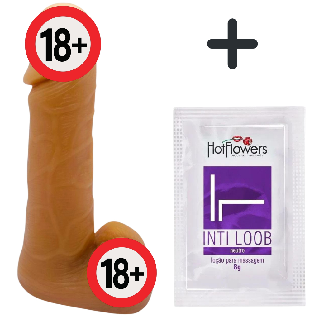 KIT Pênis Realístico de Borracha 18X4 CM dildo com Escroto Macio Consolo,  pinto de borracha Grosso Pau de Borracha Sachê lubrificante íntimo 5 Gramas  ...