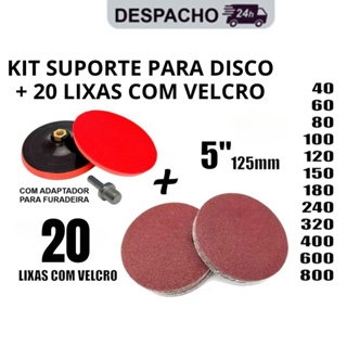 Kit Base Suporte Disco 125mm + 20 Lixas Sem Furos Com Velcro 5" Furadeira Esmerilhadeira