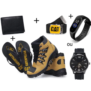 Kit Bota Coturno Masculino Caterpillar Adventure Onda7 + Chinelo + Carteira + Cinto e Relógio