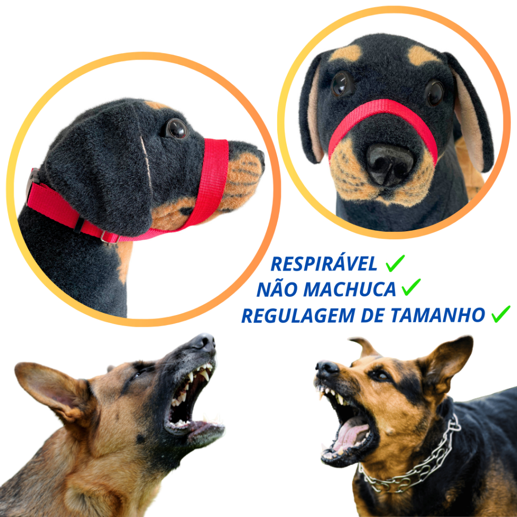 Focinheira regulável para cães não machuca respirável confortável cachorro