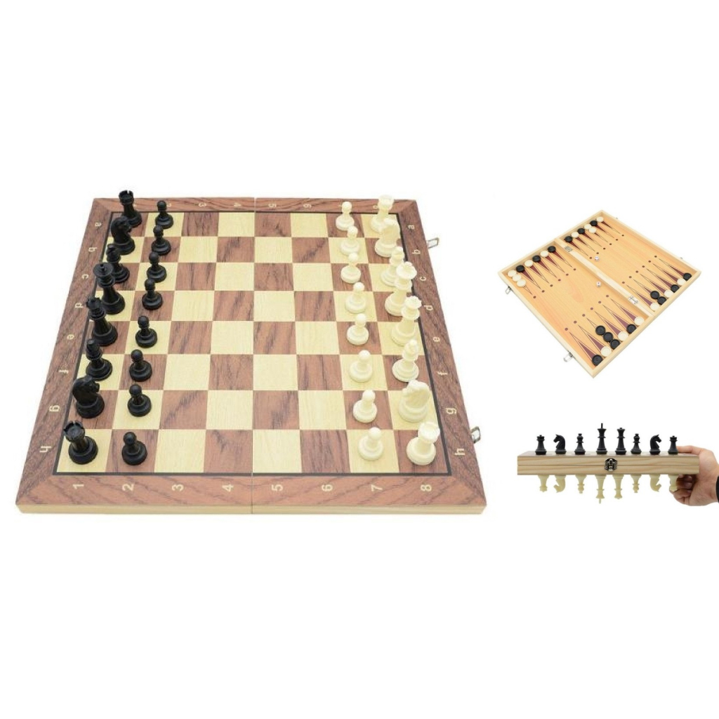 3 en 1 Tabuleiro de xadrez de madeira dobrável, tabuleiro de xadrez de  madeira, jogo de tabuleiro de xadrez de gamão, Dimensões 440 * 440 mm