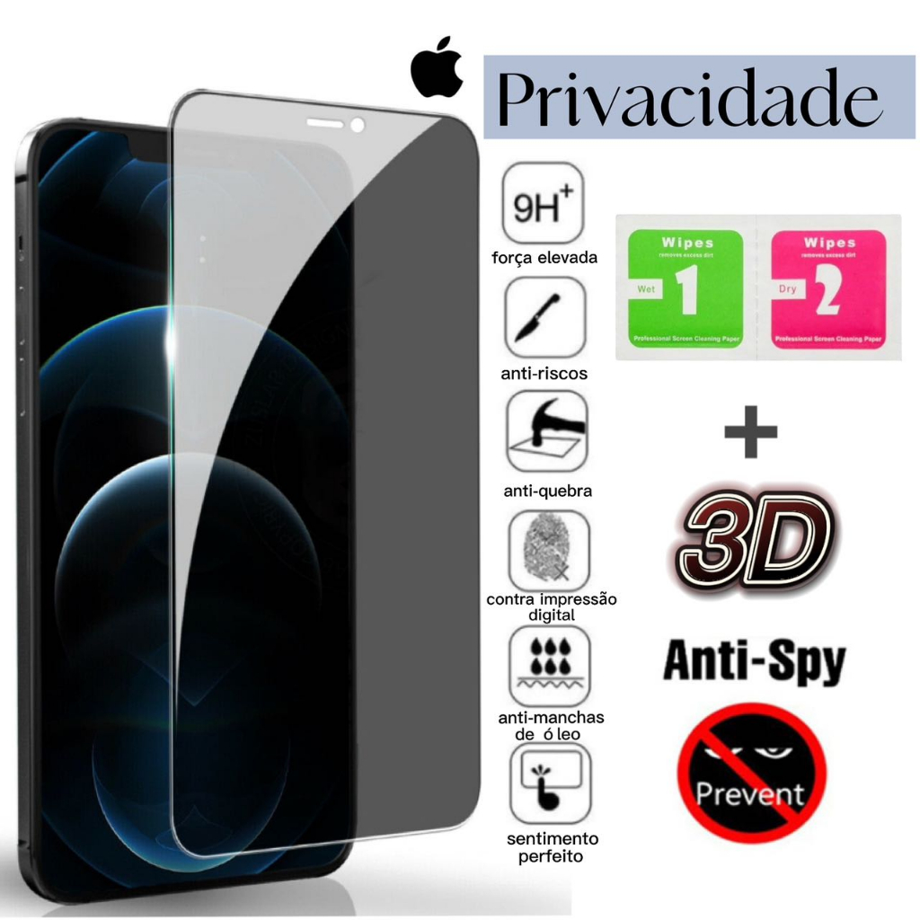 Película de vidro 3D Privativa Anti Spy Para IPhone Todos Modelos Privacidade Para Ios 7 8 XS XR 11 12 13 14 Pro Max 15 15 PRO MAX