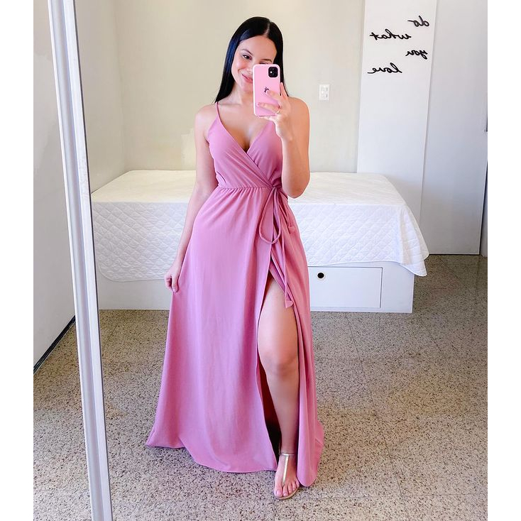 Vestido Longo com alça regulável Fenda costas de Elastex Moda verão REF: 01