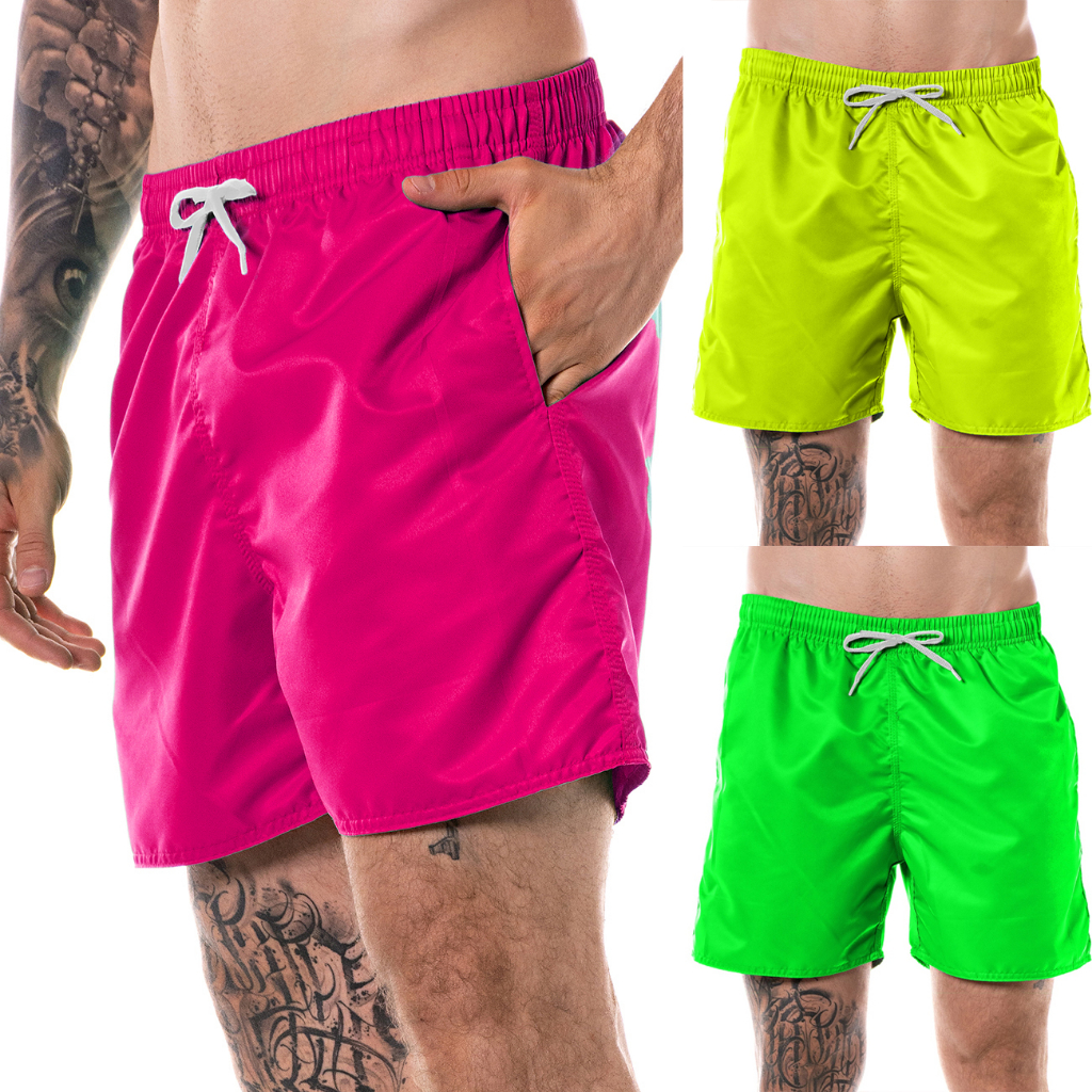 Short Masculino Tactel Neon Fluorescente Bermuda com 03 Bolsos