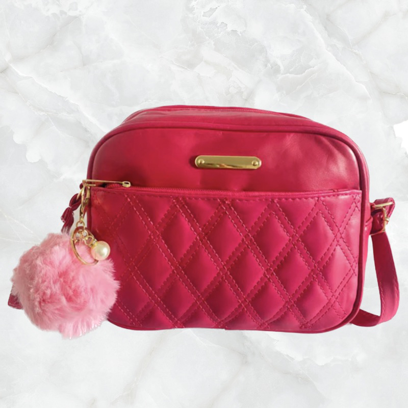 Bolsa Feminina TiraColo Lateral Pequena +Chaveiro Pompom 3 Compartimentos