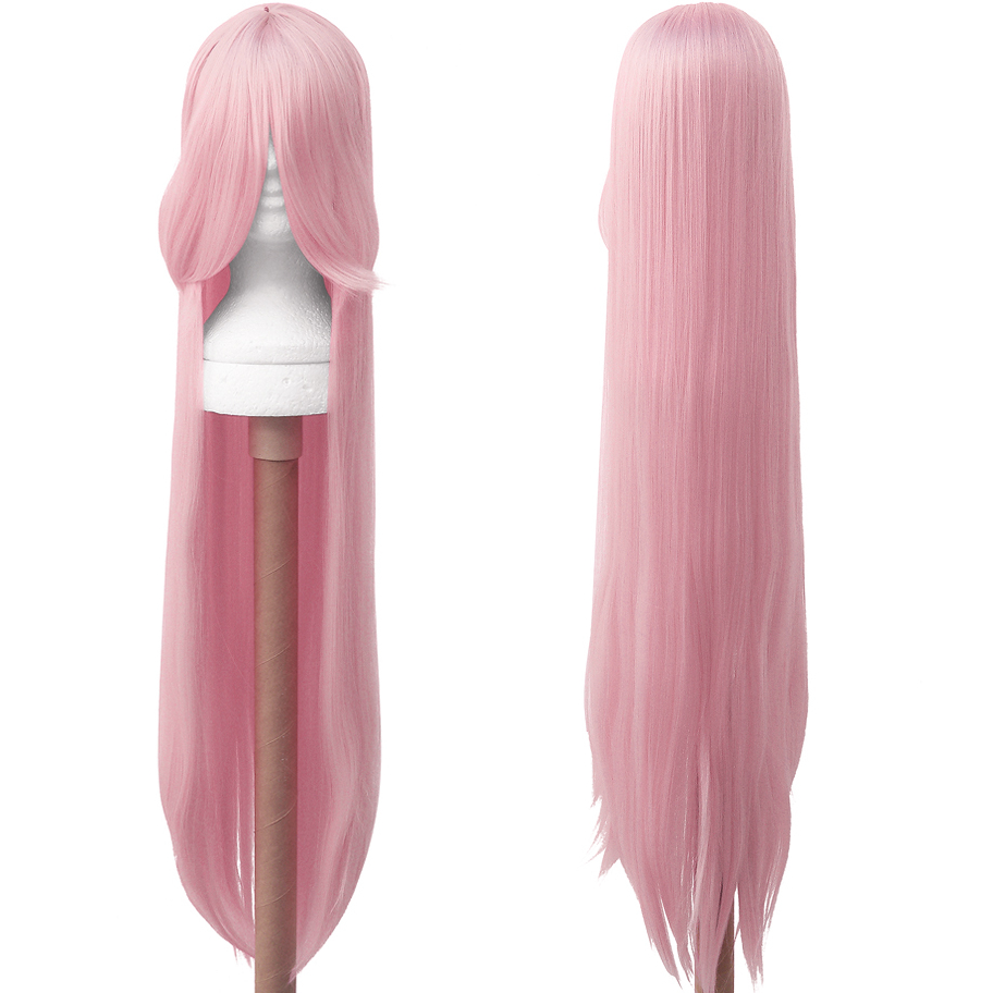 Peruca Cosplay Rosa Claro Bebê Lisa Longa 100cm Wig